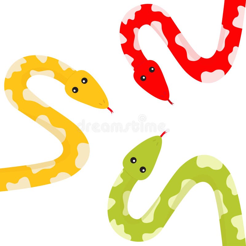 Lengua determinada de la serpiente roja del pitón del verde amarillo Serpiente de arrastre de oro con el punto Personaje de dibuj