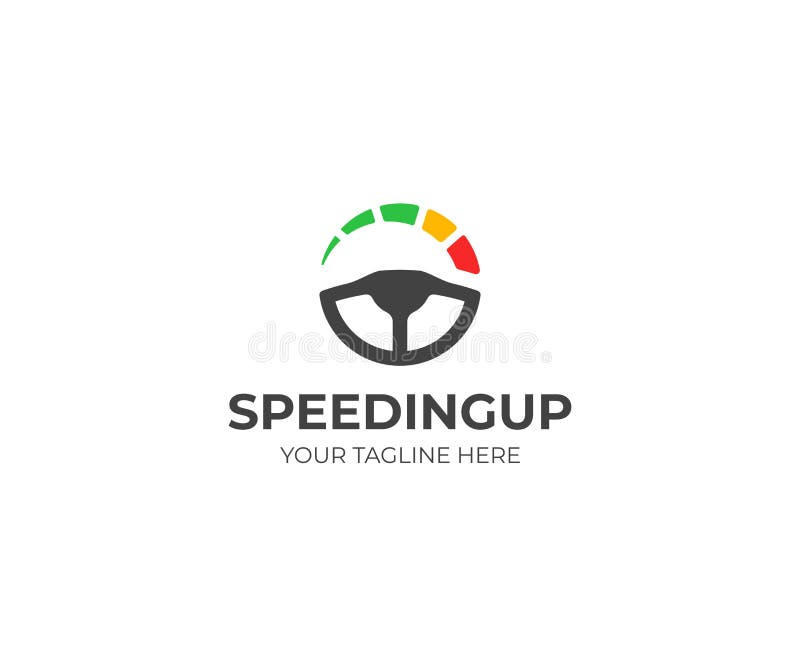 Lenkrad- und Geschwindigkeitsmesserlogoschablone Fahrschulevektordesign lizenzfreie abbildung Lenkrad- und Geschwindigkeitsmesserlogoschablone Fahrschulevektordesign lizenzfreie abbildung
