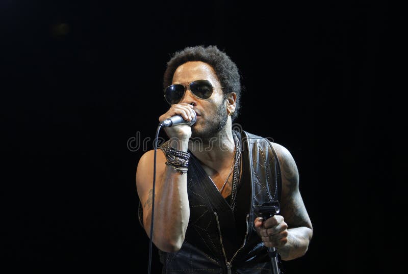 Music singer and composer Lenny kravitz seen singing live in the island of Ibiza, Spain