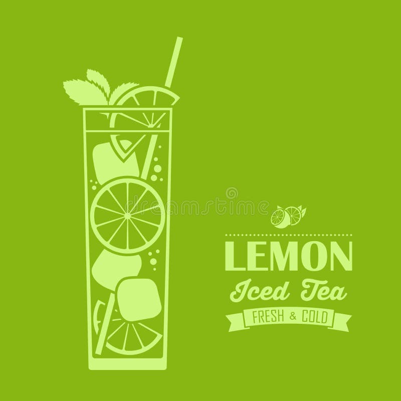 A Glass of Lemon Iced Teaon Green Background. A Glass of Lemon Iced Teaon Green Background