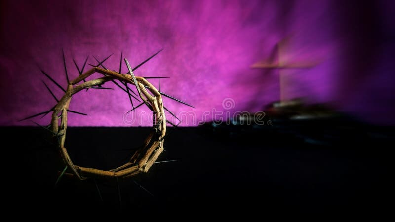 Lent Season,Holy Week and Good Friday concepts - photo of crown of thorns in purple vintage background