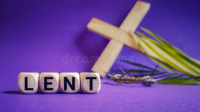 Lent Season,Holy Week and Good Friday concepts - word lent on wooden blocks in purple background