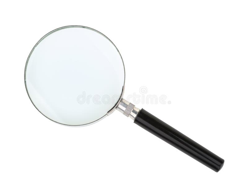 Lente d'ingrandimento isolata su priorità bassa bianca fotografia stock libera da diritti Lente d'ingrandimento isolata su priorità bassa bianca fotografia stock libera da diritti