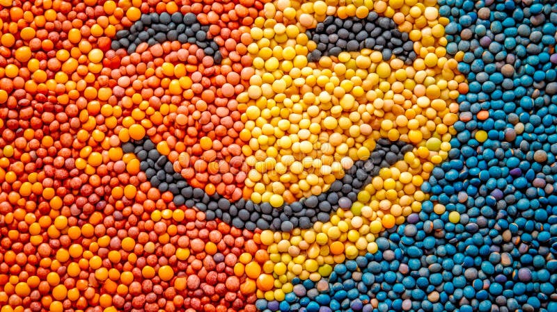Lenticchie colorate disposte in un simbolo yin yang che promuovono armonia ed equilibrio fotografie stock