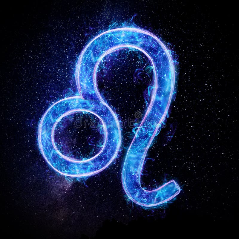 Leo Zodiac Sign Icon, Blue Neon Hologram on a Dark Background of the ...