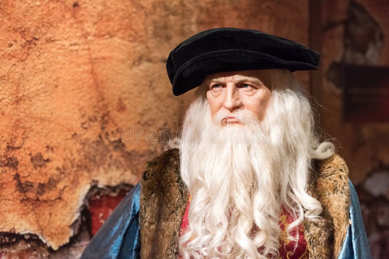 ISTANBUL, TURKEY - MARCH 16, 2017: Leonardo Da Vinci wax figure at Madame Tussauds museum in Istanbul. Leonardo Da Vinci was an Italian polymath, true genius of the Renaissance period. ISTANBUL, TURKEY - MARCH 16, 2017: Leonardo Da Vinci wax figure at Madame Tussauds museum in Istanbul. Leonardo Da Vinci was an Italian polymath, true genius of the Renaissance period.