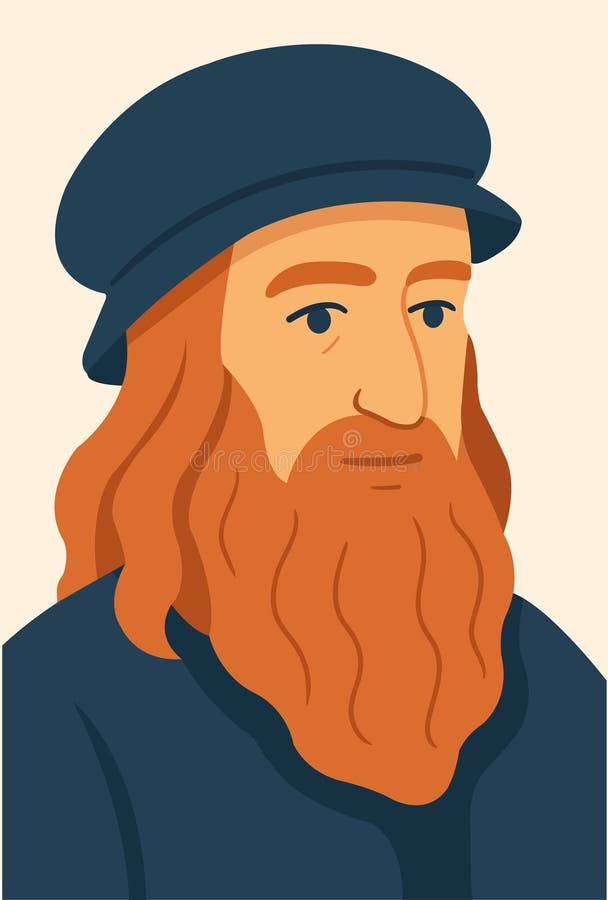 Leonardo da Vinci è un ritratto vettoriale in stile semplificato. illustrazione vettoriale