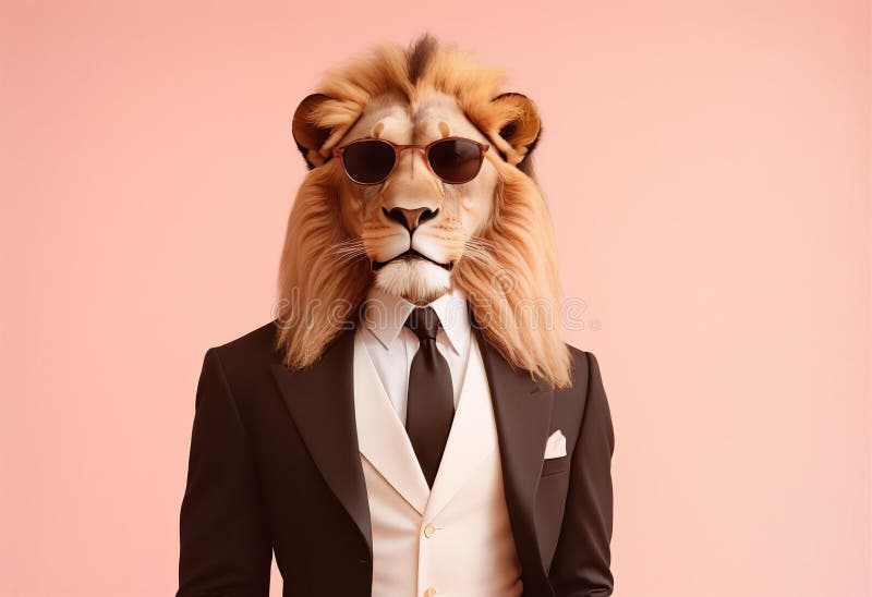 Leone dall'aspetto elegante con un vestito di moda funky royalty illustrazione gratis