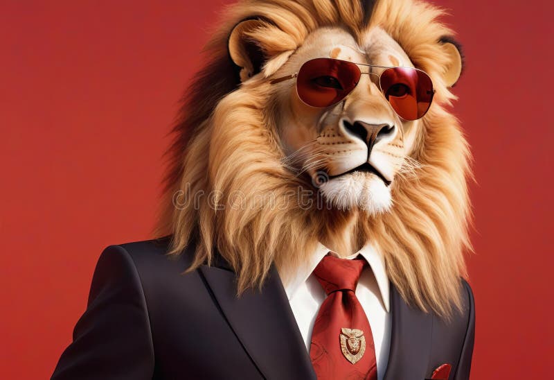 Leone dall'aspetto elegante con un vestito di moda funky royalty illustrazione gratis