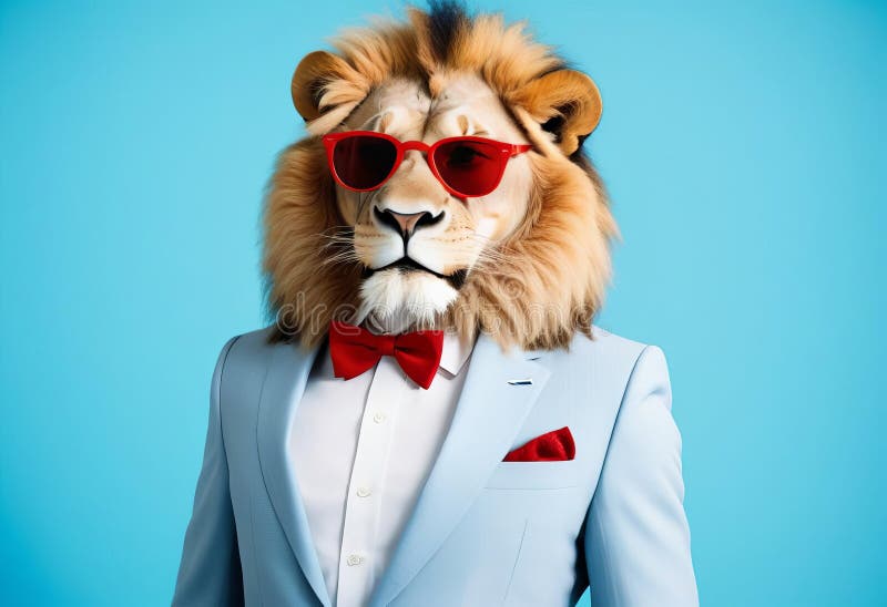 Leone dall'aspetto elegante con un vestito di moda funky royalty illustrazione gratis