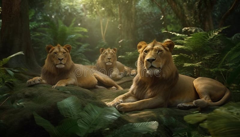 Leonessa che giace nell'erba una maestosa bellezza naturale generata dall'aiuto illustrazione di stock