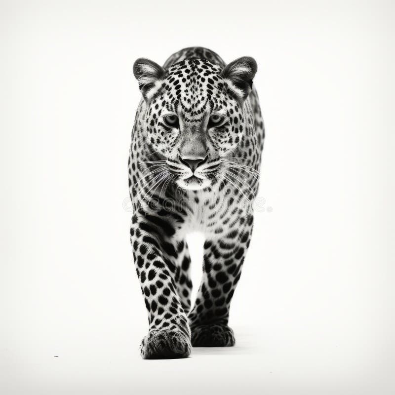 Innovative Realism: Bold Black And White Leopard In Minimalist Style stock illustration