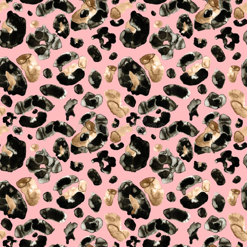 Download Animal Skin Seamless Pattern On Pink Background Watercolor Hand Painted Leopard Print With Brown Beige And Black Spots Stock Illustration Illustration Of Drawn Graphic 154109816
