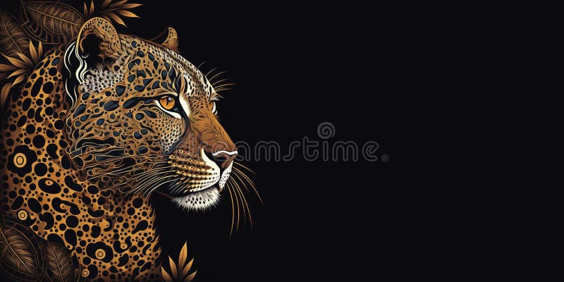 Leopard Header. Generative AI. A leopard on the dark background.