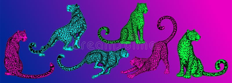 Leopard. Jaguar. Abstract, Graphic, Colorful in Neon Colors Artistic  Portrait of a Leopard on a Dark Purple Background. Stock Vector -  Illustration of animal, leopard: 250008549