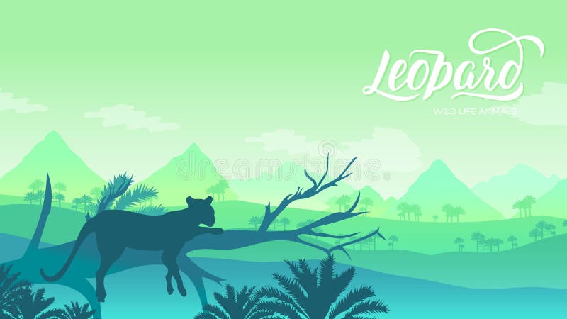 The leopard lies on a tree branch illustration. Wild animal against the background of nature africa concept. Wild animal in the vector illustration The leopard lies on a tree branch illustration. Wild animal against the background of nature africa concept. Wild animal in the vector illustration
