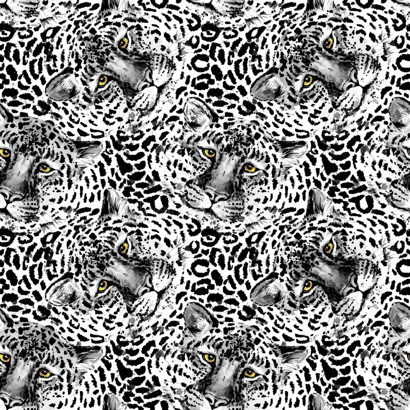 Leopard pattern design, watercolor jaguar illustration. wild animal skin seamless background.