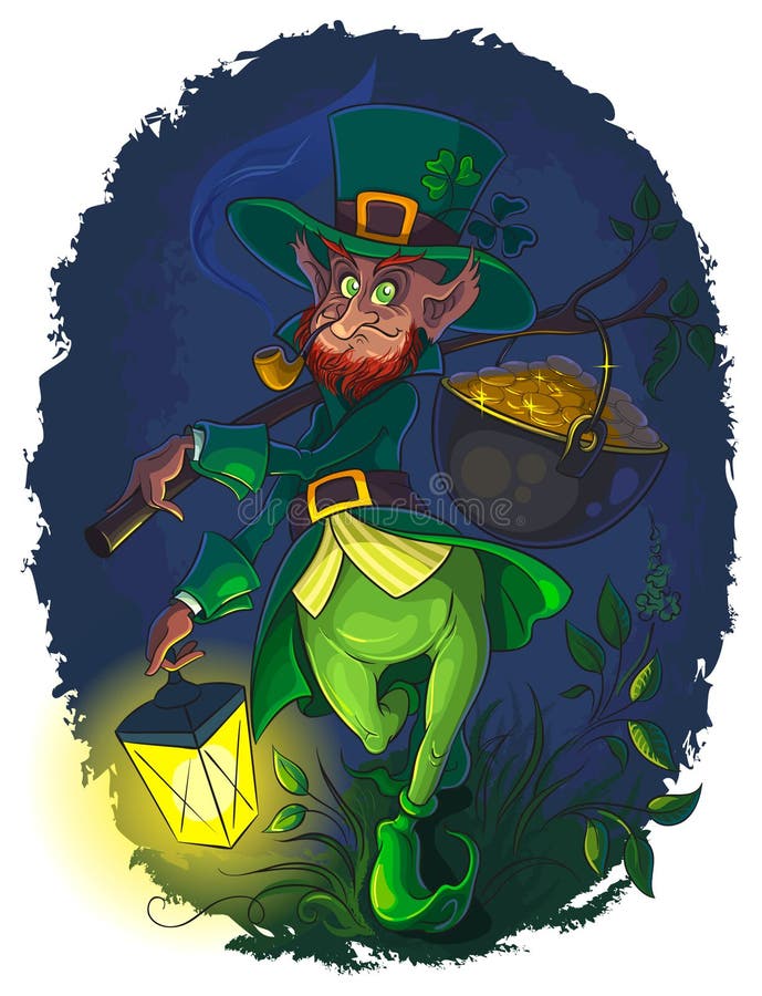 Leprechaun com o potenciômetro da moeda de ouro ilustração royalty free Leprechaun com o potenciômetro da moeda de ouro ilustração royalty free