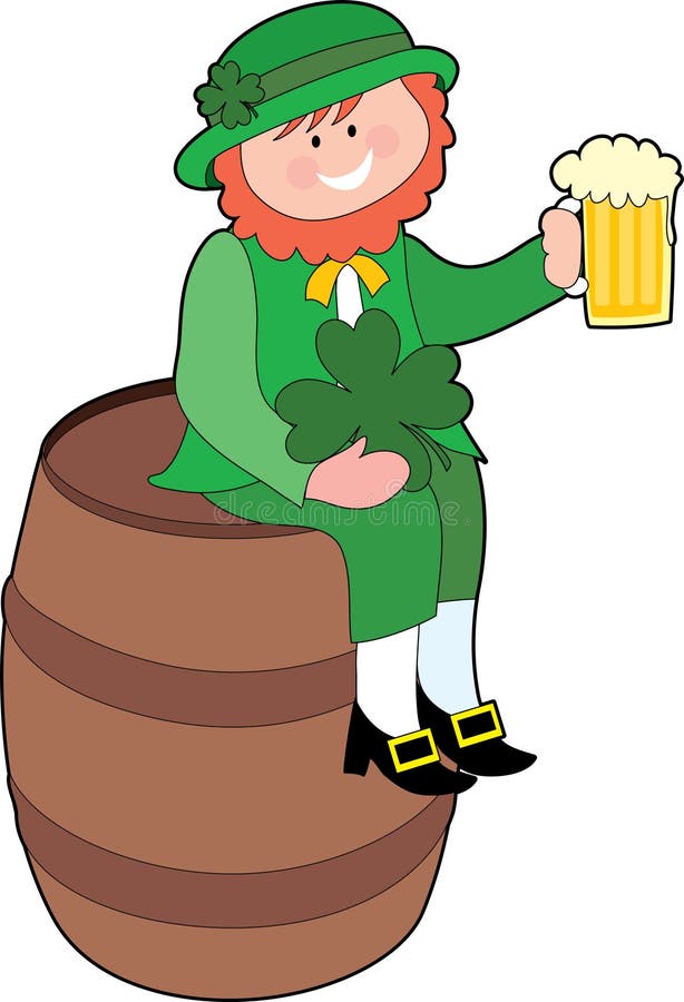 Leprechaun sitting on a beer keg with a beer. Leprechaun sitting on a beer keg with a beer