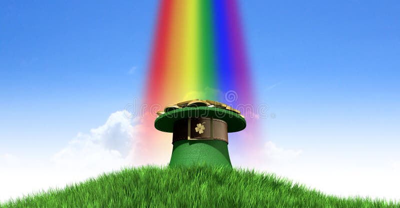 Leprechaun Hat With Gold On A Grassy Hill stock photo Leprechaun Hat With Gold On A Grassy Hill stock photo