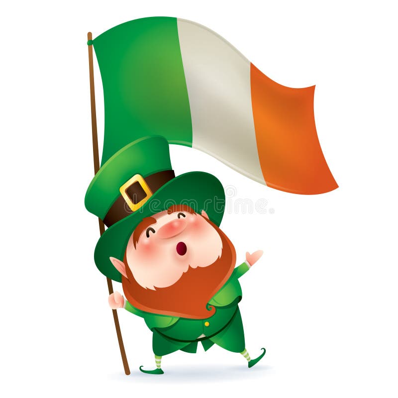 Leprechaun Holding Flag of Ireland Stock Vector Illustration of