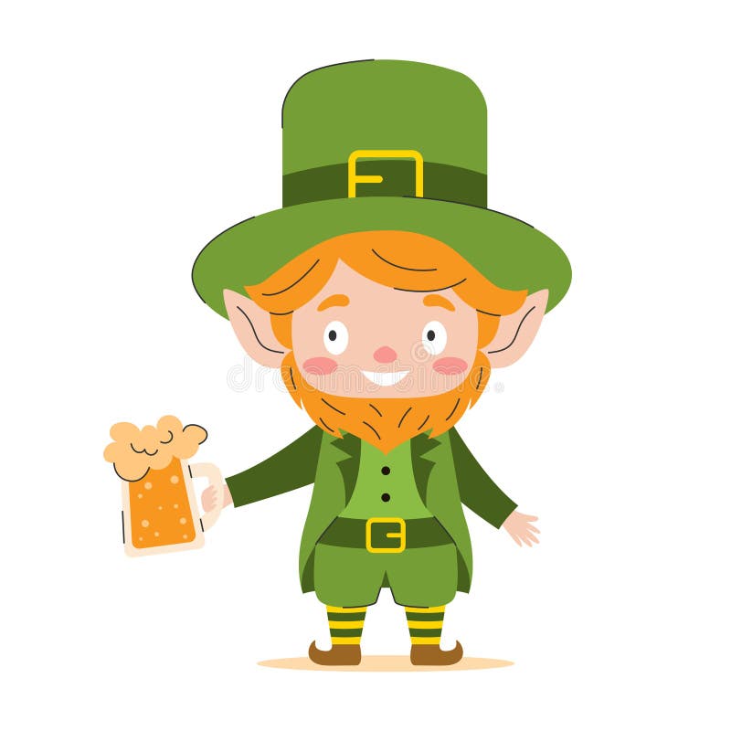 Leprechaun med ett glas irländskt öl. Vektorillustration stock illustrationer