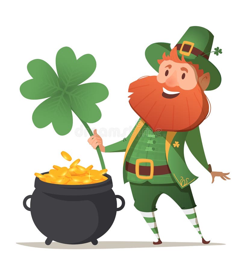 Leprechaun with a pot of gold and four leaf clover stock illustration Leprechaun with a pot of gold and four leaf clover stock illustration