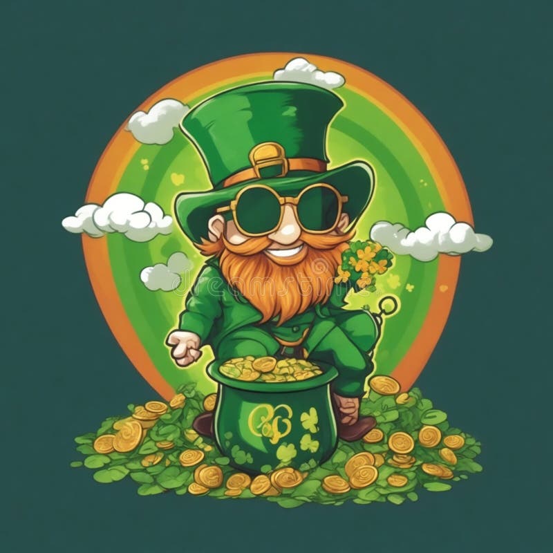 Leprechaun Ultra Realistic with a Clover Sunglasses Happy and a Pot of ...