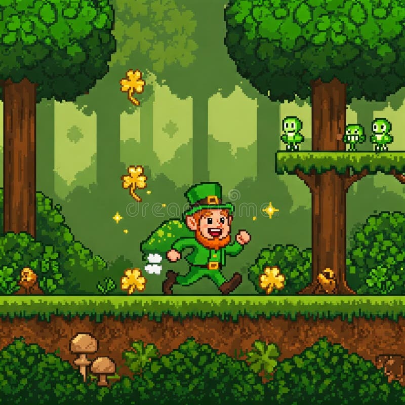 Leprechauns Green Path : Pixel-Abenteuer im Wald lizenzfreie abbildung