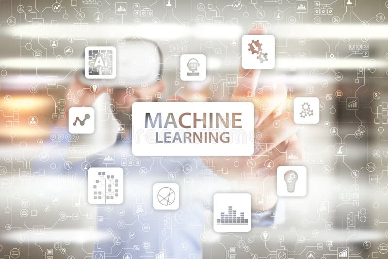 Lernf?higkeit einer Maschine Text und Ikonen auf virtuellem Schirm Gesch?ft, Internet und Technologiekonzept lizenzfreie stockfotos Lernf?higkeit einer Maschine Text und Ikonen auf virtuellem Schirm Gesch?ft, Internet und Technologiekonzept lizenzfreie stockfotos