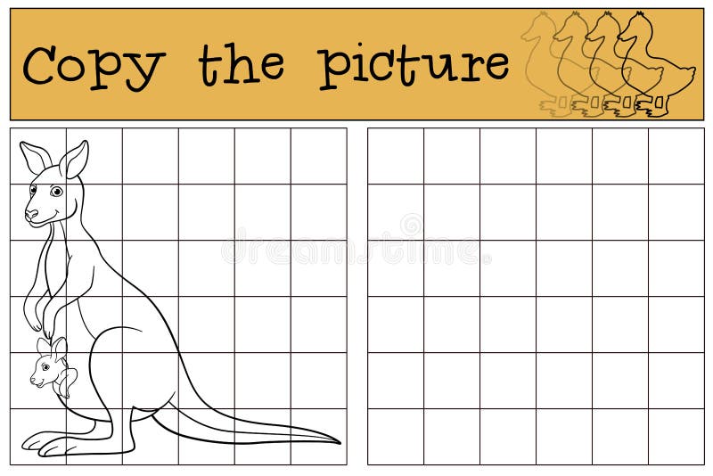 Lernspiel: Kopieren Sie das Bild Mutterkänguruh mit Baby