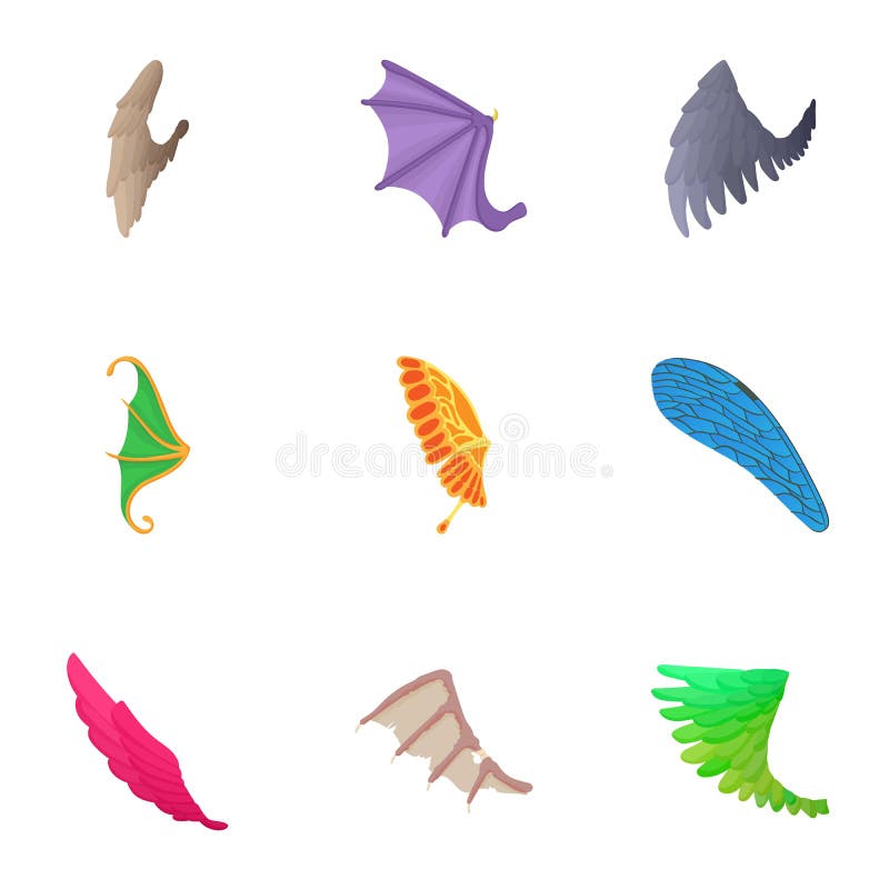 Les ailes des icônes d'oiseau ont placé, style de bande dessinée illustration libre de droits Les ailes des icônes d'oiseau ont placé, style de bande dessinée illustration libre de droits