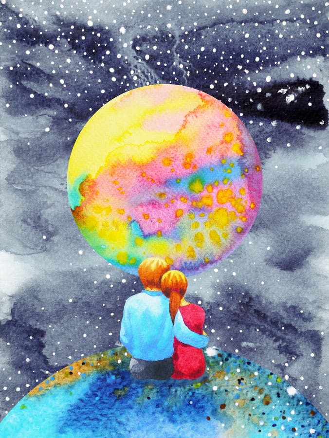 Les amants couplent le bonbon dans la peinture d'aquarelle d'univers illustration libre de droits Les amants couplent le bonbon dans la peinture d'aquarelle d'univers illustration libre de droits