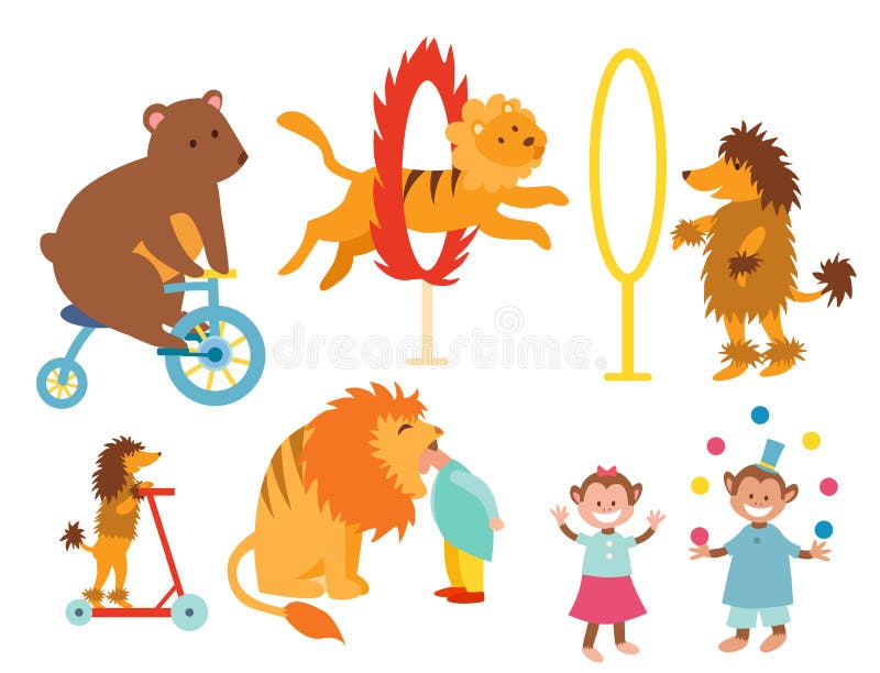 Les animaux drôles de cirque ont placé du carnaval gai d'interprète de magicien d'animaux familiers de jongleur de collection de illustration stock Les animaux drôles de cirque ont placé du carnaval gai d'interprète de magicien d'animaux familiers de jongleur de collection de illustration stock