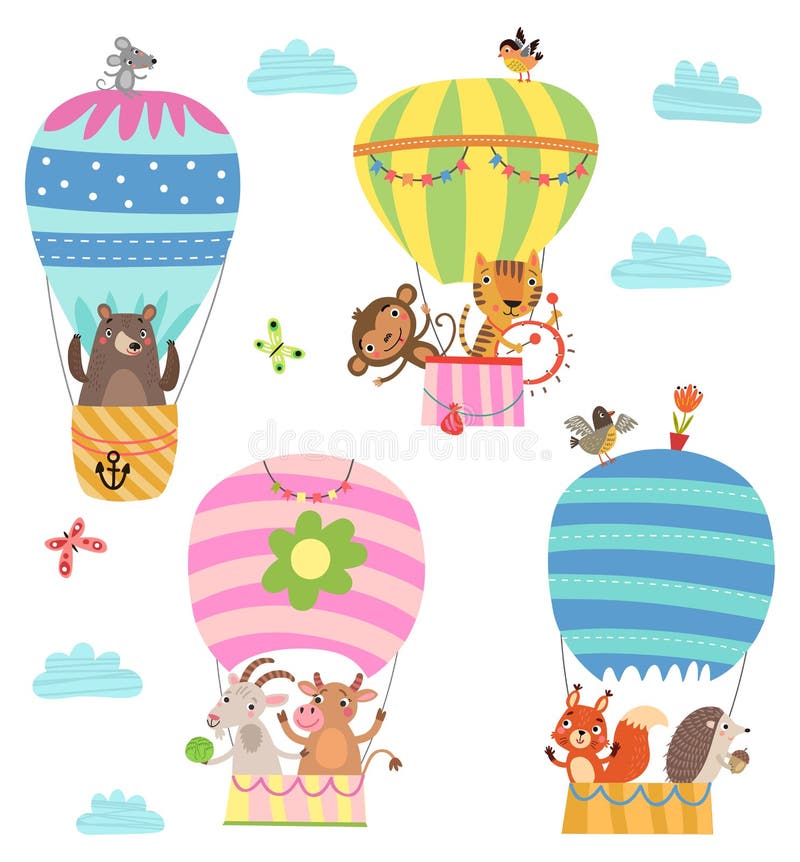 Les animaux volent dans un ballon à air chaud Illustration