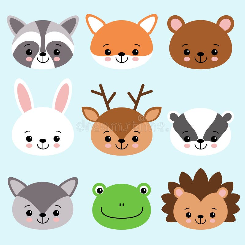 Les anomals mignons de bande dessinée maculent, raton laveur, ours, lapin, cerf commun, blaireau, loup, grenouille, hérisson illustration stock Les anomals mignons de bande dessinée maculent, raton laveur, ours, lapin, cerf commun, blaireau, loup, grenouille, hérisson illustration stock