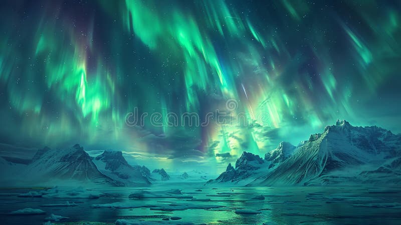 Les aurores vertes dansent gracieusement dans le ciel nocturne. Aurores vertes dansent gracieusement à travers le ciel nocturne. ai généré