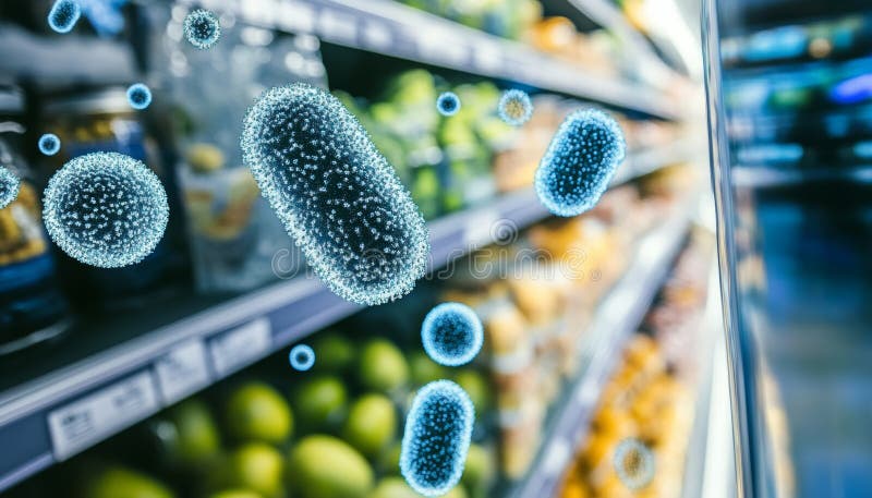 Les Bactéries À Danger Invisibles Qui Se Trouvent Dans Les Épiceries Produisent Une Menace Pour La Sécurité Alimentaire illustration de vecteur
