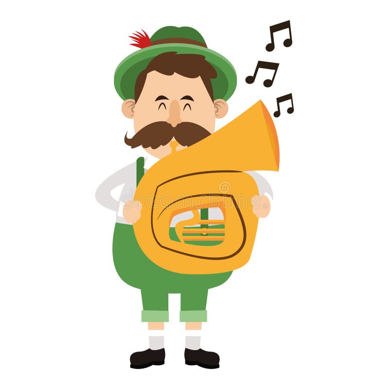 Bavarian man playing trumpet oktoberfest cartoons vector illustration graphic design. Bavarian man playing trumpet oktoberfest cartoons vector illustration graphic design