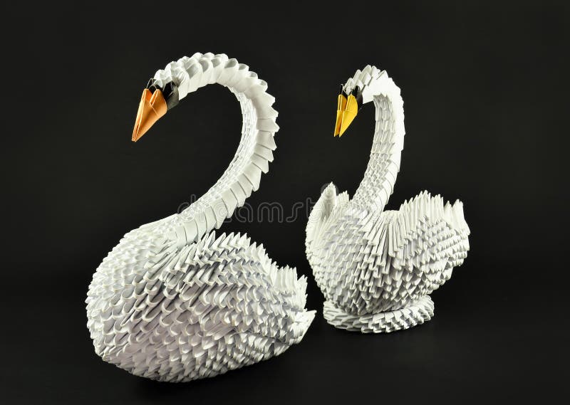 Les Beaux Couples Blancs D'origami De Cygnes, Empaquettent Fait Image stock Image du coeur