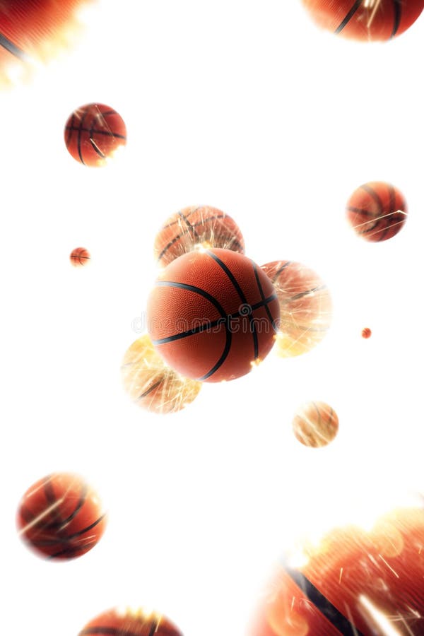Les boules de basket-ball avec le feu étincelle dans l'action Blanc d'isolement photo stock Les boules de basket-ball avec le feu étincelle dans l'action Blanc d'isolement photo stock