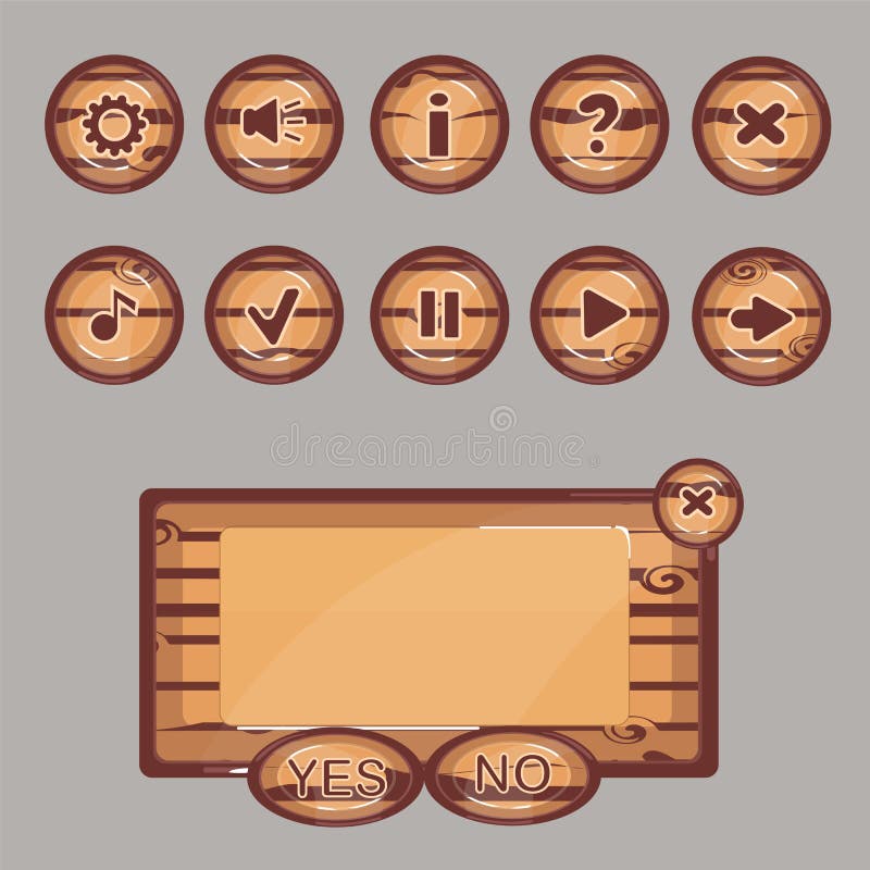 Les boutons en bois pour l'interface de jeu illustration de vecteur Les boutons en bois pour l'interface de jeu illustration de vecteur