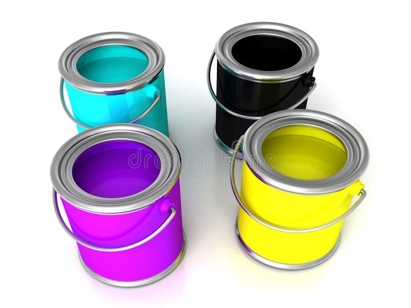Les boîtes avec la couleur de cmyk peint le noir jaune magenta cyan image stock Les boîtes avec la couleur de cmyk peint le noir jaune magenta cyan image stock