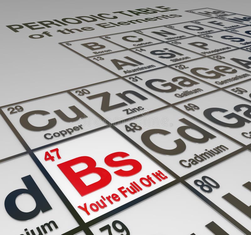 The abbreviation Bs for on a peridoic table of elements, with the words You're Full Of It to call out a liar, false, untrustworthy person or company who cannot be trusted. The abbreviation Bs for on a peridoic table of elements, with the words You're Full Of It to call out a liar, false, untrustworthy person or company who cannot be trusted