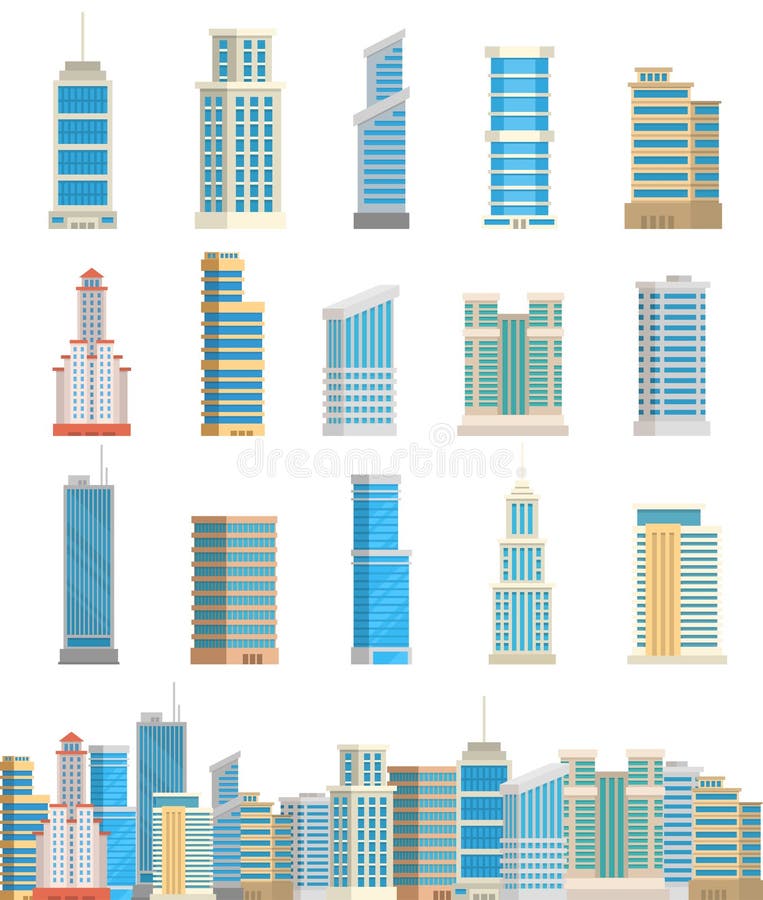 Les bâtiments de gratte-ciel ont isolé l'illustration de vecteur d'appartement d'affaires de maison d'architecture de ville de bu
