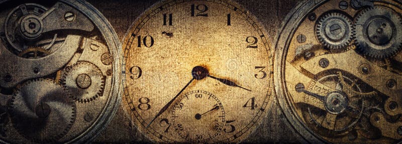 Les cadrans des vieilles horloges classiques antiques sur un fond de papier de cru Concept de temps, histoire, la science, m?moir