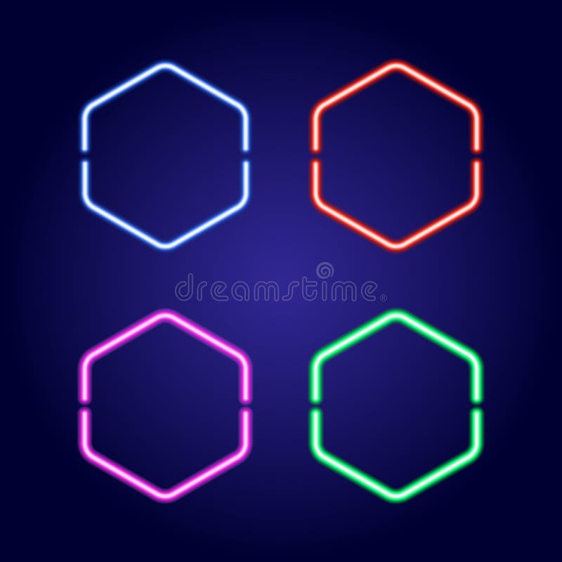 Les cadres rougeoyants au néon hexagonaux dans différentes couleurs dirigent l'illustration illustration stock Les cadres rougeoyants au néon hexagonaux dans différentes couleurs dirigent l'illustration illustration stock