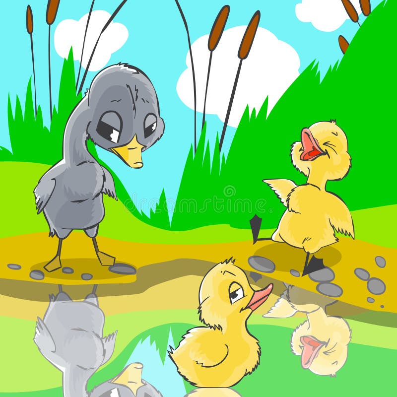 Les canards ont raillé au caneton laid. illustration de vecteur Les canards ont raillé au caneton laid. illustration de vecteur