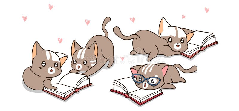 Les Caracteres De Chat De Kawaii Des Bannieres Sont Heureusement Livre De Lecture Illustration De Vecteur Illustration Du Dessine Glaces