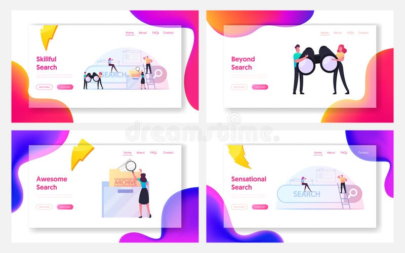 Les caractères sont à la recherche d'informations dans l'ensemble du modèle de page d'atterrissage de navigateur Internet. Personn illustration libre de droits
